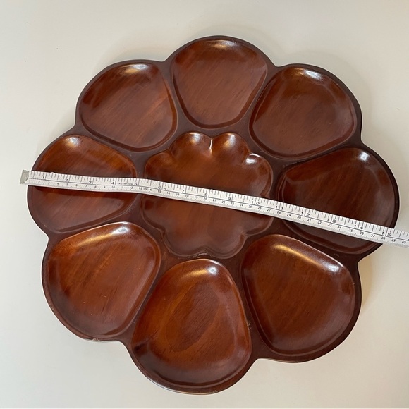 Mahogany Wood Divided Plater 15” Flower Shaped Snack Tray - Picture 3 of 6